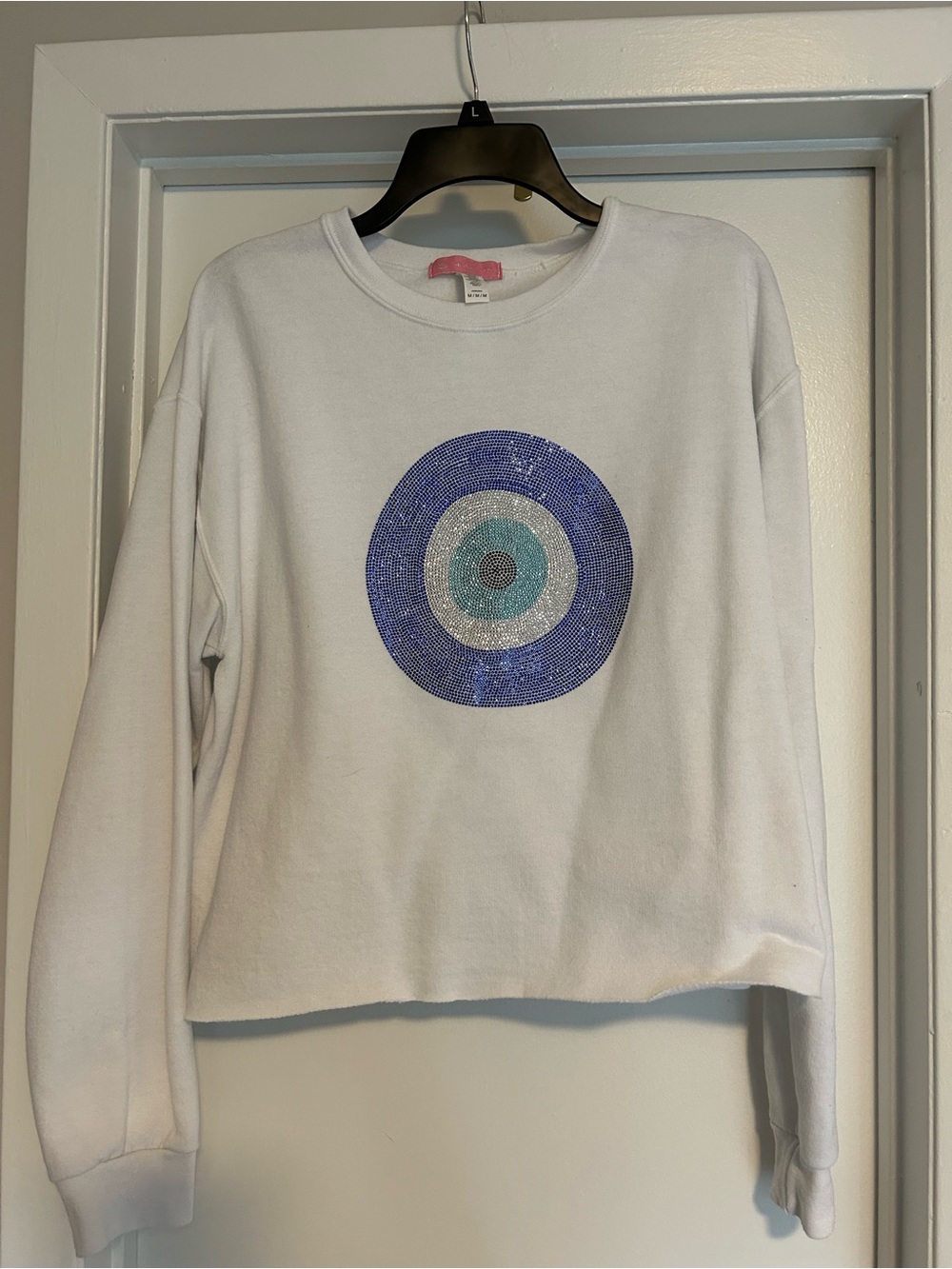 Women’s Rhinestone Evil Eye Cropped Sweatshirt (Size M)